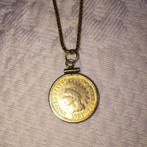 1881 one cent gold coin in 14k setting